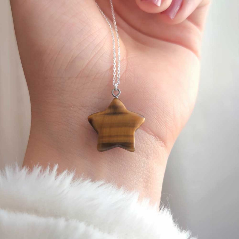 925 Silver Natural Tiger Eye Pendant - Star Shape