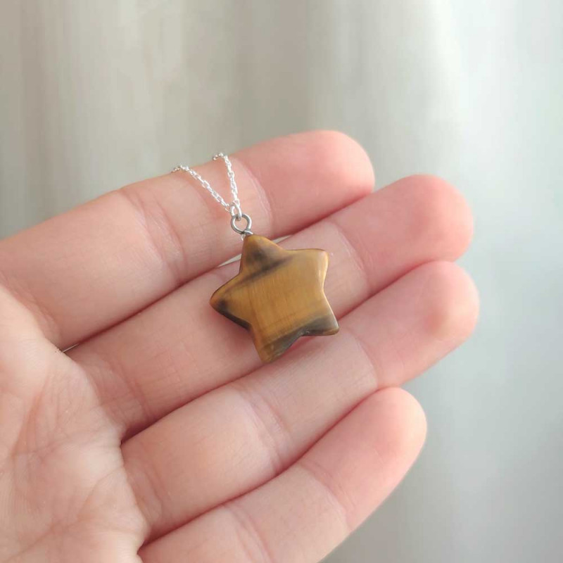 925 Silver Natural Tiger Eye Pendant - Star Shape