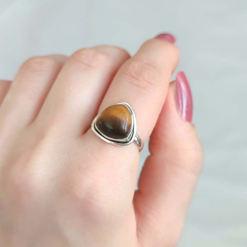 925 Silver Natural Tiger Eye Stone Ring