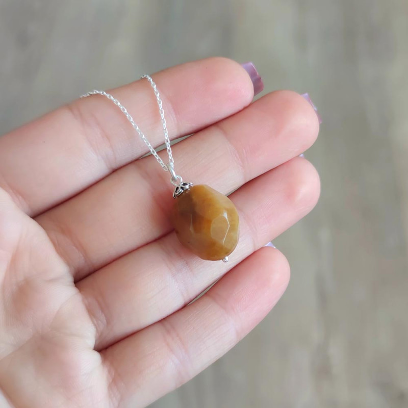 925 Silver Natural Tiger Eye Stone Pendant - Natural Shape