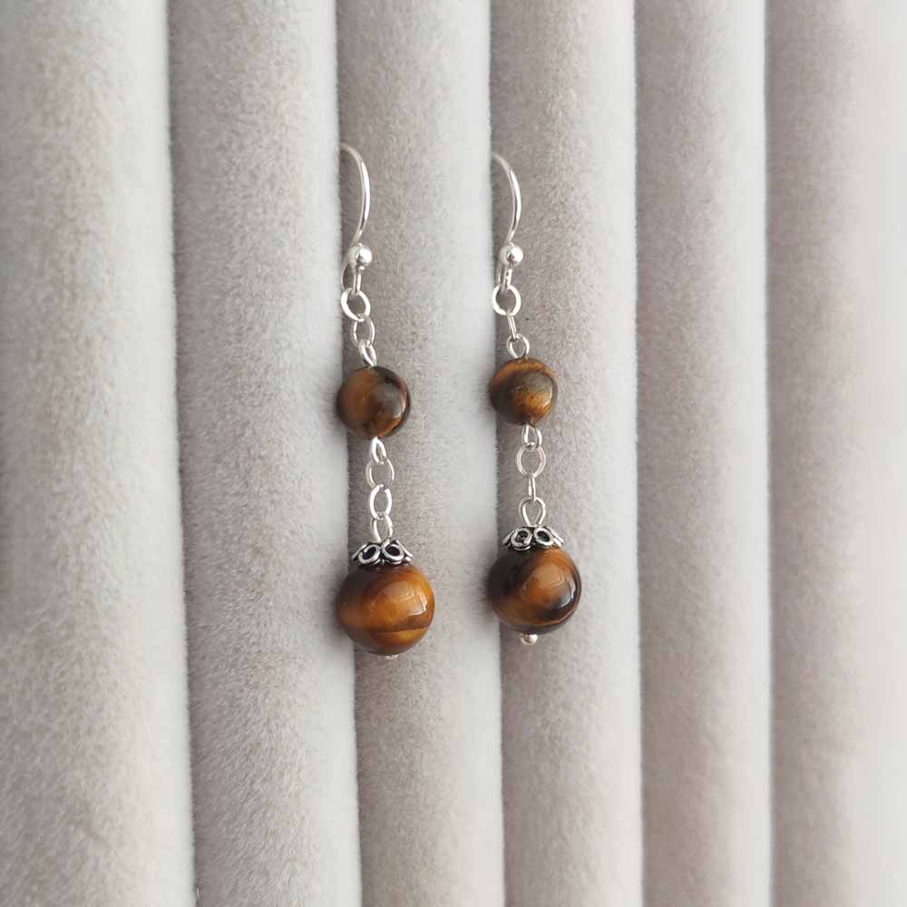 925 Silver Natural Tiger Eye Stone Earring