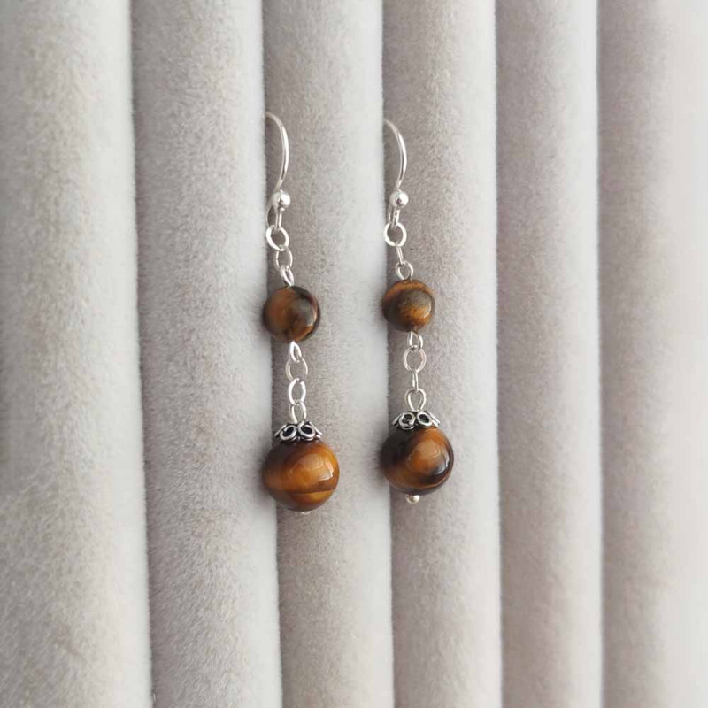 925 Silver Natural Tiger Eye Stone Earring