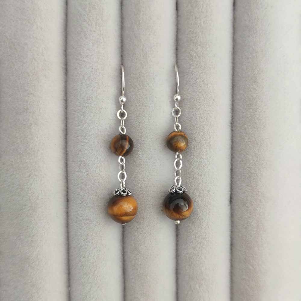 925 Silver Natural Tiger Eye Stone Earring