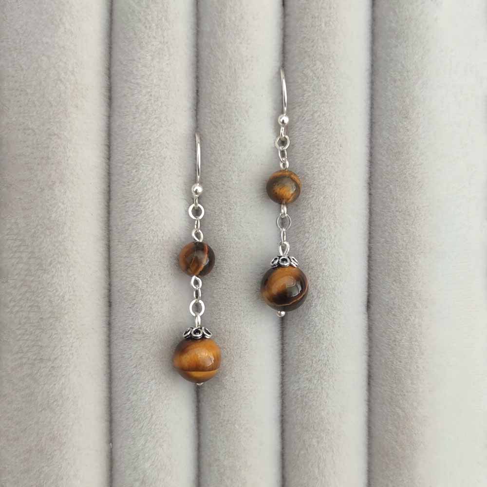 925 Silver Natural Tiger Eye Stone Earring