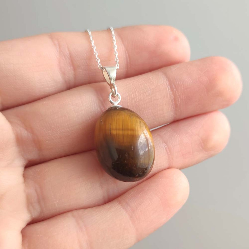 925 Silver Natural Tiger Eye Stone Pendant - Natural Shape