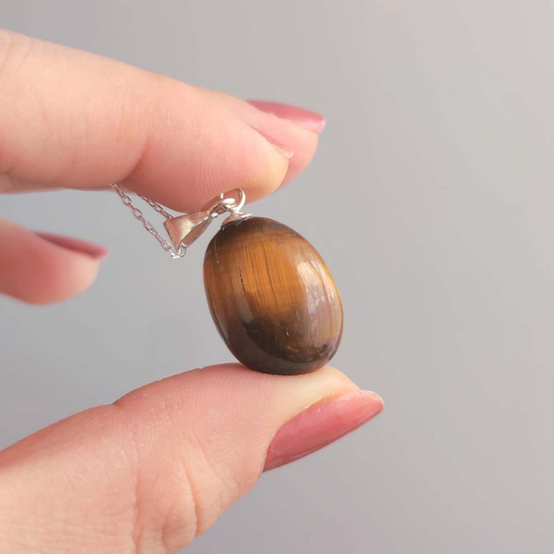 925 Silver Natural Tiger Eye Stone Pendant - Natural Shape