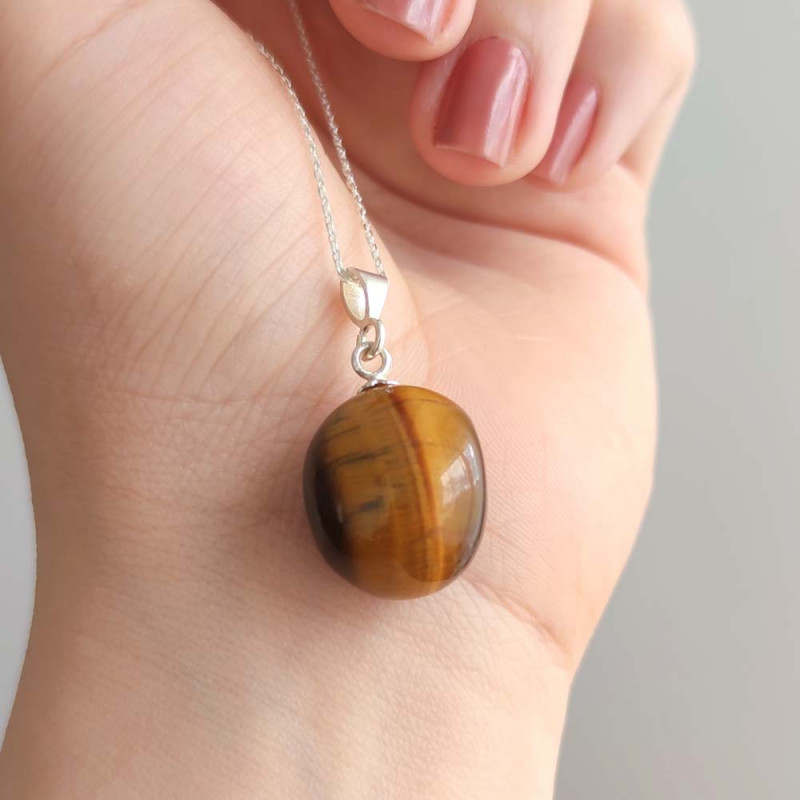 925 Silver Natural Tiger Eye Stone Pendant - Natural Shape