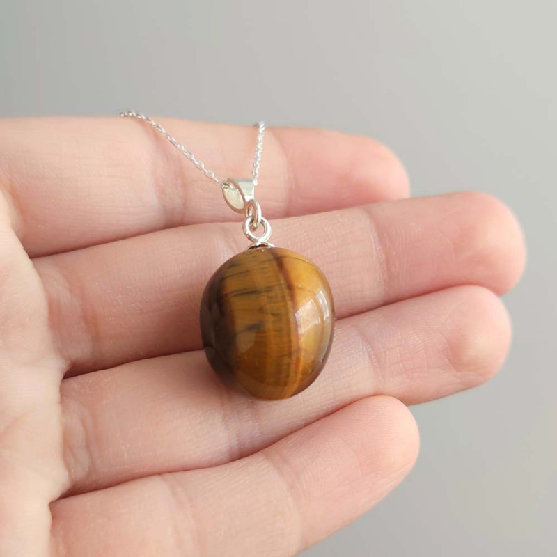 925 Silver Natural Tiger Eye Stone Pendant - Natural Shape