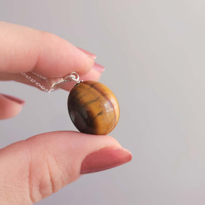 925 Silver Natural Tiger Eye Stone Pendant - Natural Shape