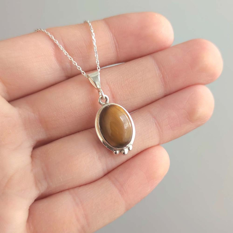 925 Silver Natural Tiger Eye Stone Pendant