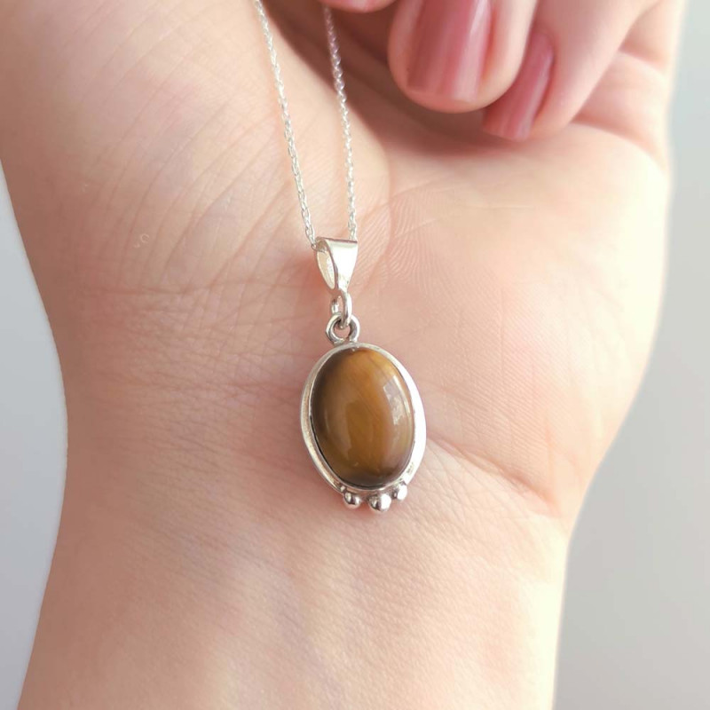 925 Silver Natural Tiger Eye Stone Necklace