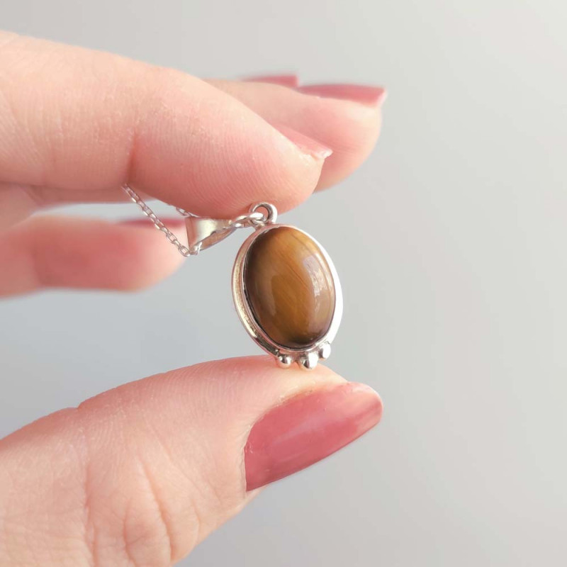 925 Silver Natural Tiger Eye Stone Necklace