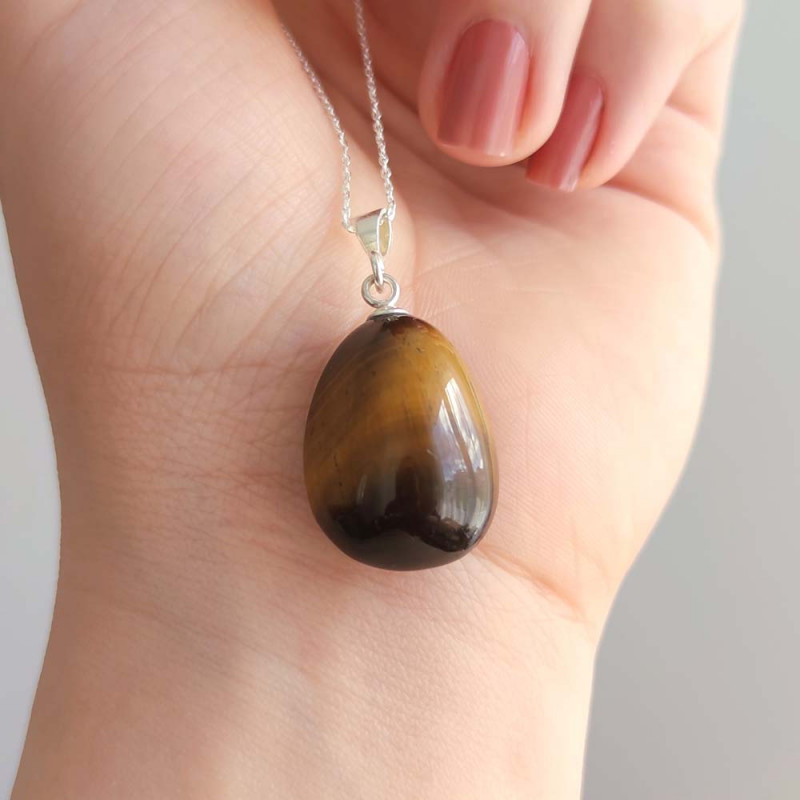 925 Silver Natural Tiger Eye Stone Pendant - Natural Shape