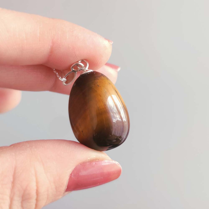 925 Silver Natural Tiger Eye Stone Pendant - Natural Shape