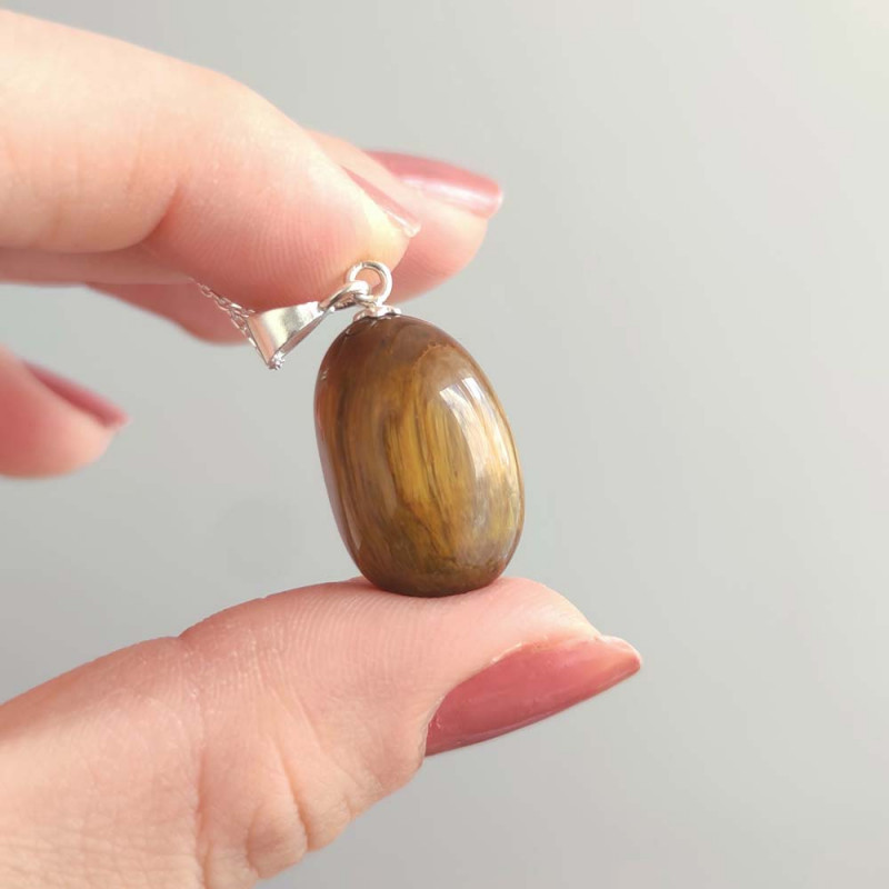 925 Silver Natural Tiger Eye Stone Pendant - Natural Shape