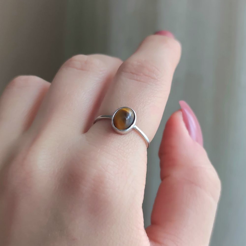 925 Silver Natural Tiger Eye Stone Ring - No : 1300