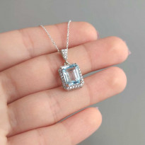 925 Silver Rare Blue Topaz Stone Pendant - Zircon Around