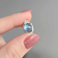 925 Silver Rare Blue Topaz Stone Pendant - Zircon Around