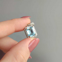 925 Silver Rare Blue Topaz Stone Pendant - Zircon Around