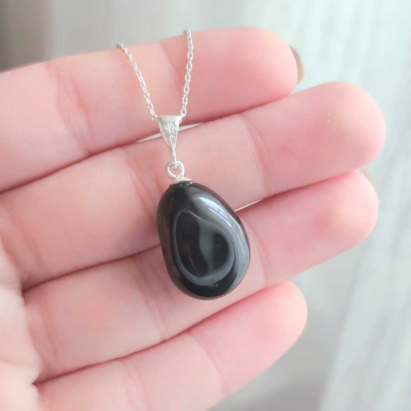 925 Silver Polished Natural Black Tourmaline Stone Pendant