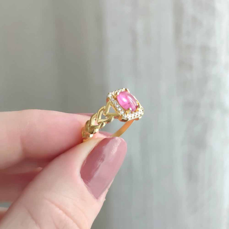 925 Silver Natural Pink Tourmaline Ring