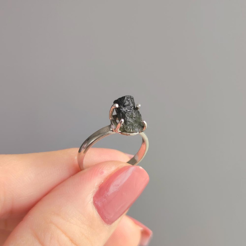 925 Silver Natural Black Tourmaline Ring - Raw Shape