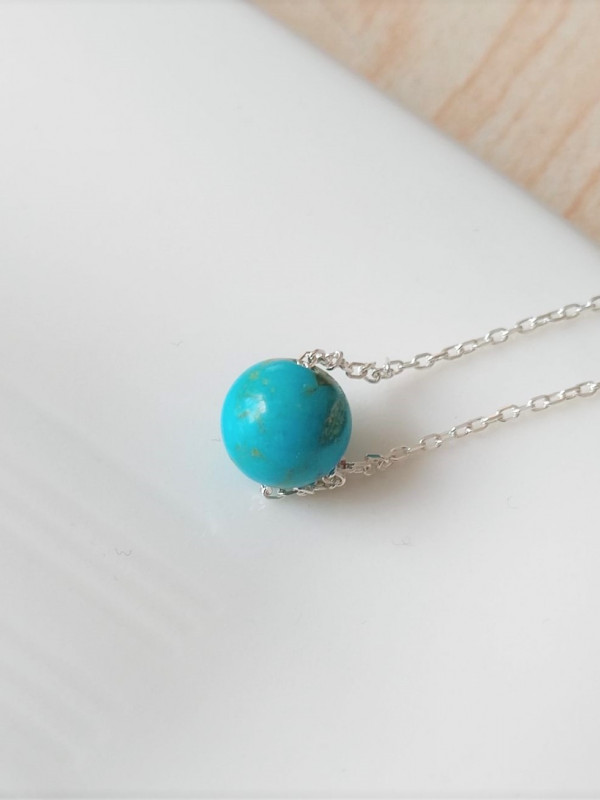 925 Silver Natural Turquoise Stone Pendant - Ball