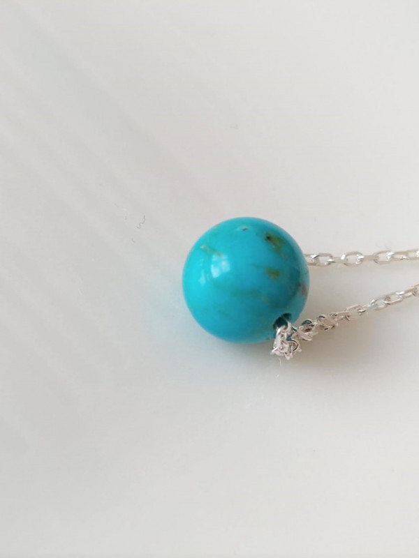 925 Silver Natural Turquoise Stone Pendant - Ball