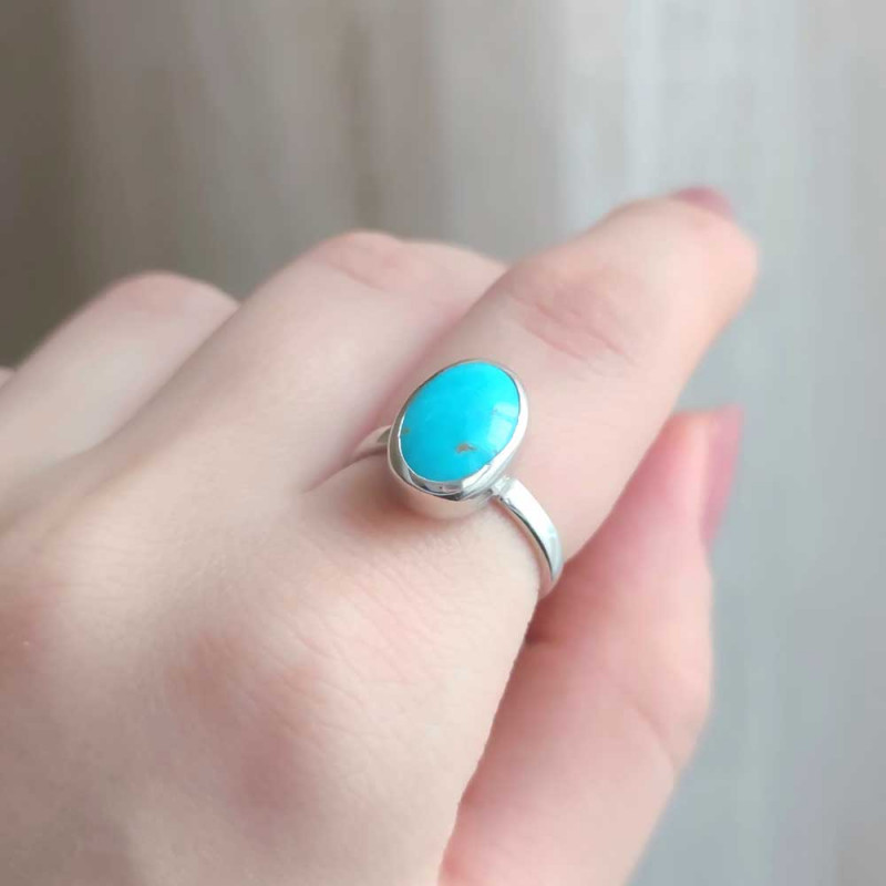 925 Silver Natural Turquoise Stone Ring - Oval Shape