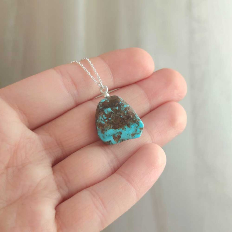 925 Silver Natural Turquoise Stone Pendant - Raw Shape