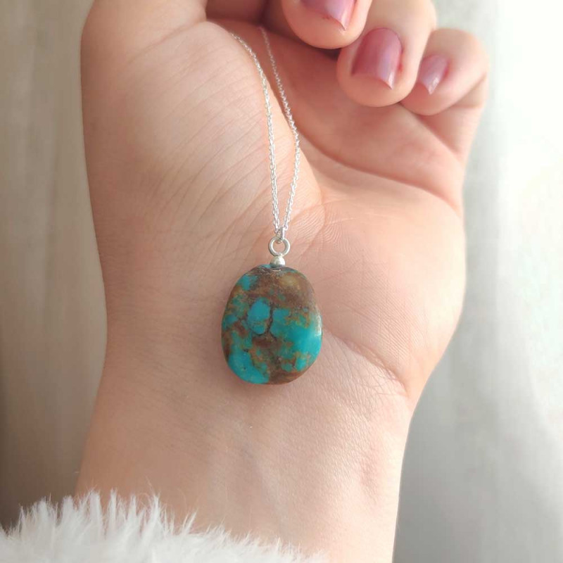 925 Silver Natural Turquoise Stone Pendant - Raw Shape