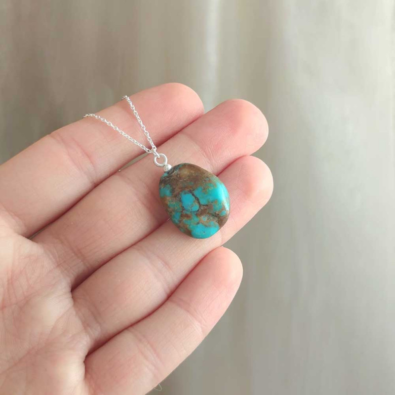 925 Silver Natural Turquoise Stone Pendant - Raw Shape