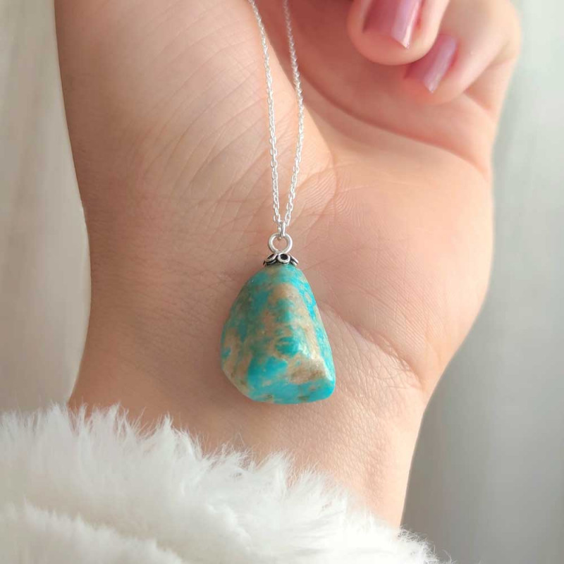 925 Silver Natural Turquoise Stone Pendant - Raw Shape