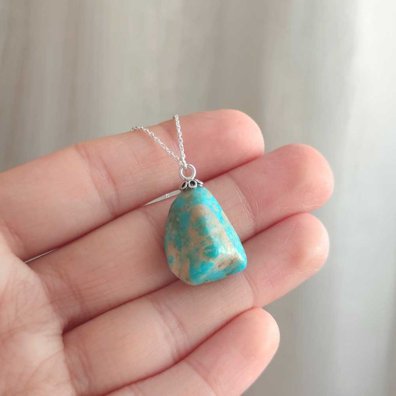 925 Silver Natural Turquoise Stone Pendant - Raw Shape