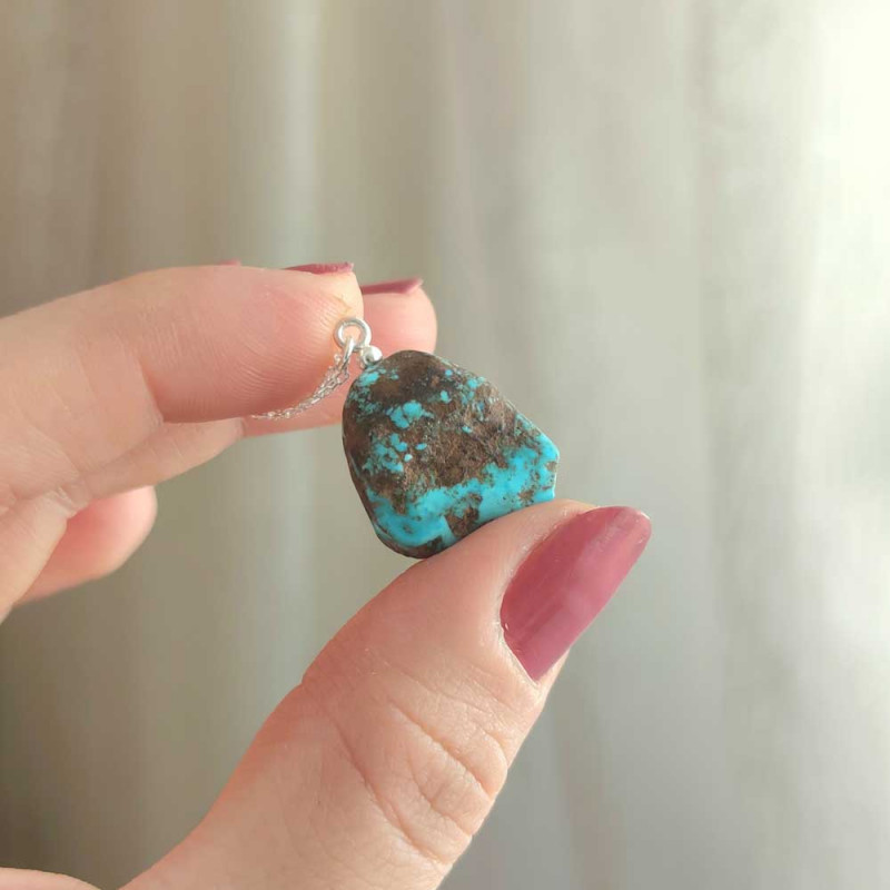 925 Silver Natural Turquoise Stone Pendant - Raw Shape