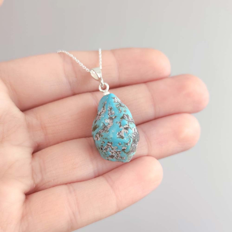 925 Silver Natural Turquoise Stone Pendant - Raw Shape