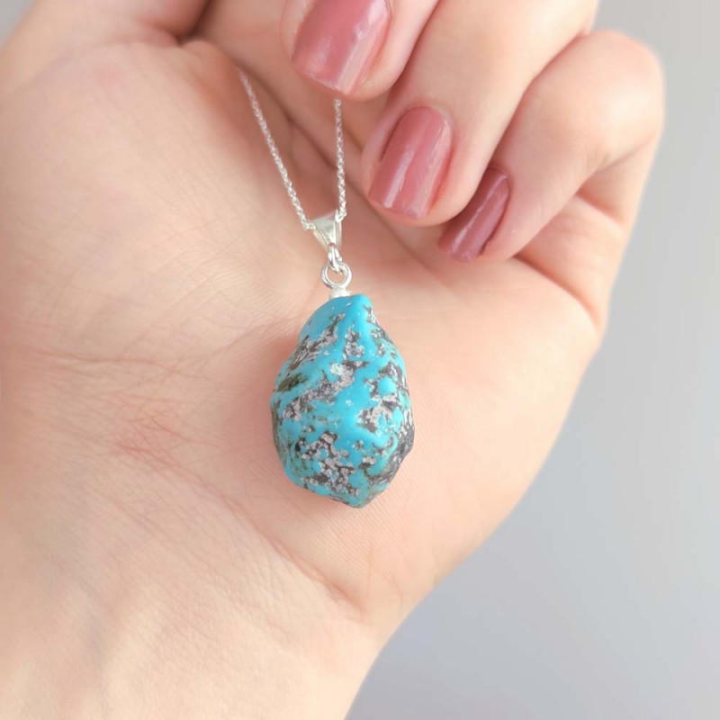 925 Silver Natural Turquoise Stone Pendant - Raw Shape