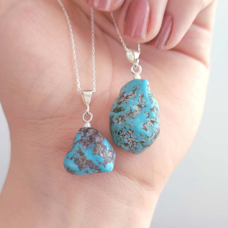 925 Silver Natural Turquoise Stone Pendant - Raw Shape