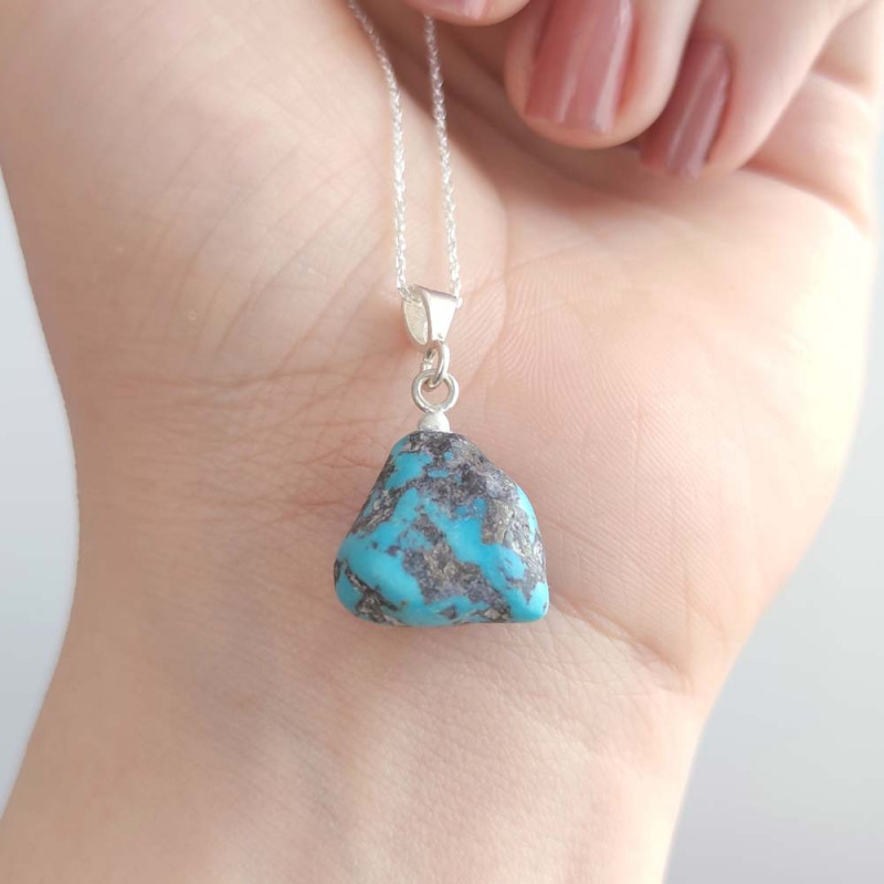 925 Silver Natural Turquoise Stone Pendant - Raw Shape