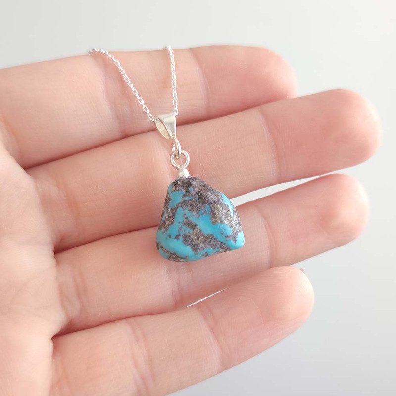 925 Silver Natural Turquoise Stone Pendant - Raw Shape