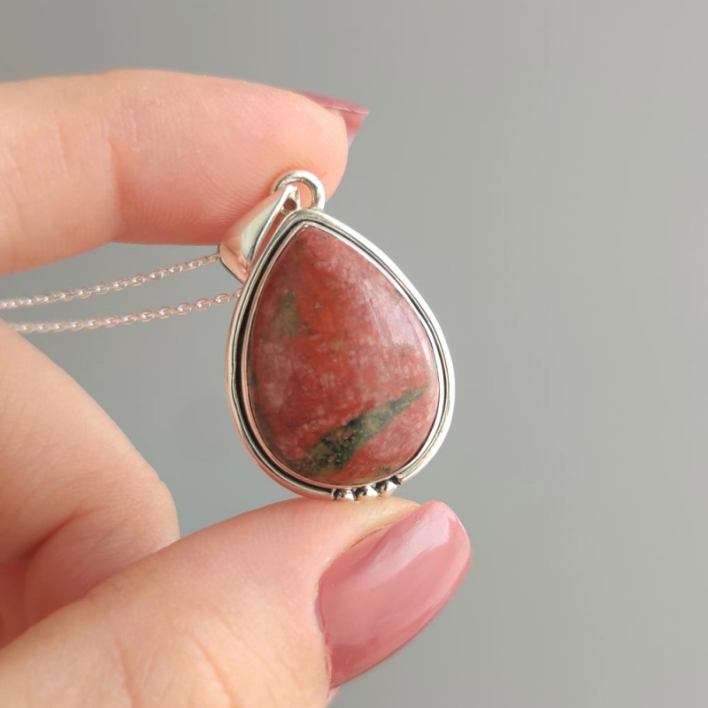 925 Silver Natural Unakite Stone Pendant