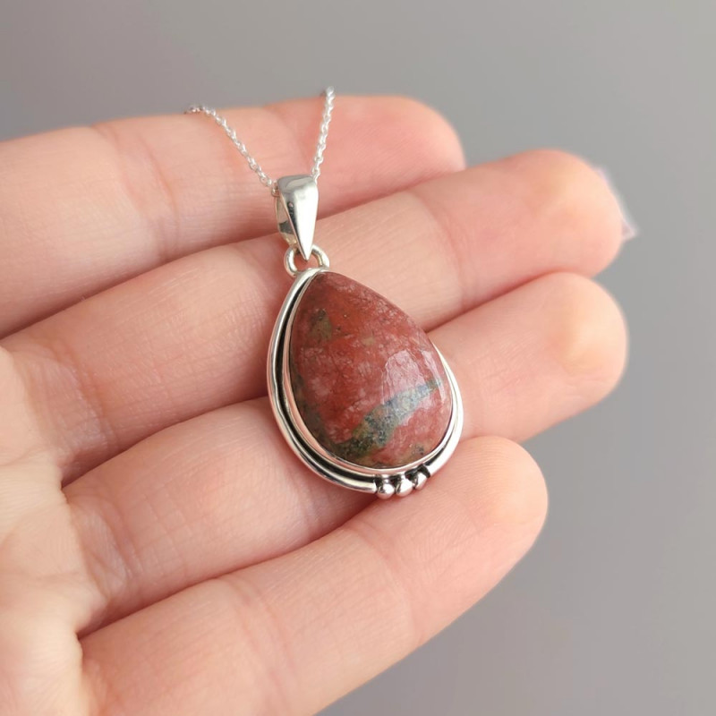 925 Silver Natural Unakite Stone Pendant