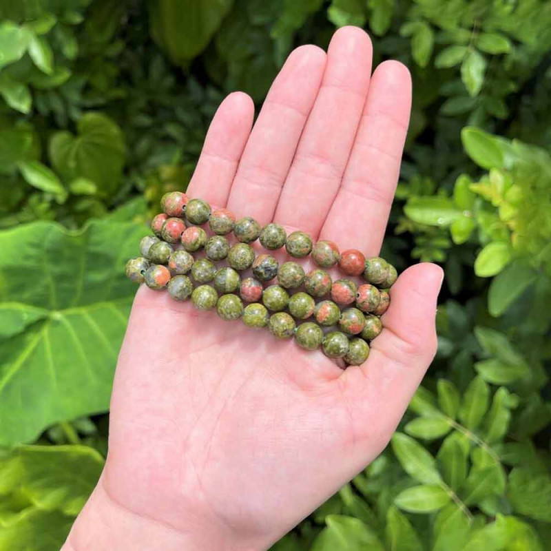 8mm Natural Unakite Stone Bracelet