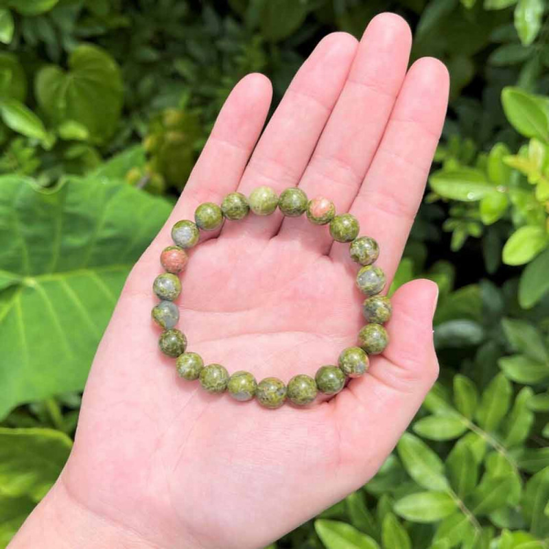 8mm Natural Unakite Stone Bracelet