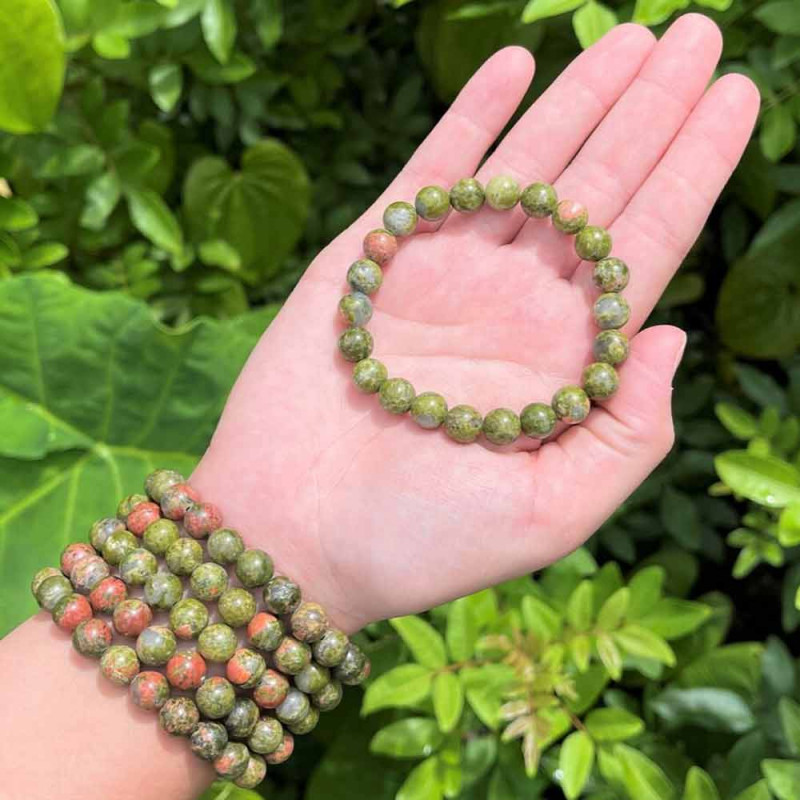 8mm Natural Unakite Stone Bracelet