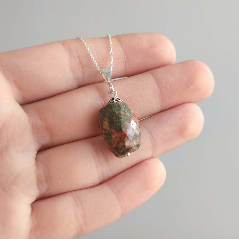 925 Silver Natural Unakite Stone Pendant